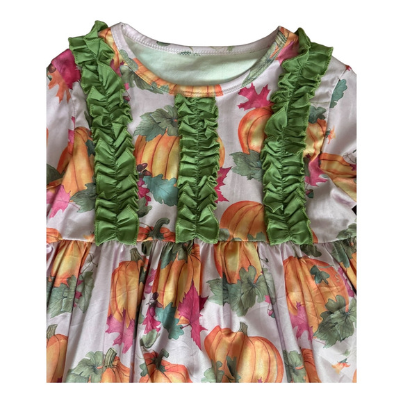 NWOT Pumpkin Leaf Fall Autumn Orange Crush Print Ruffle Top, leggings Set age 4T - Picture 6 of 14